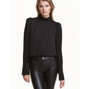 NWT H&M Black Mock Neck Satin Blouse